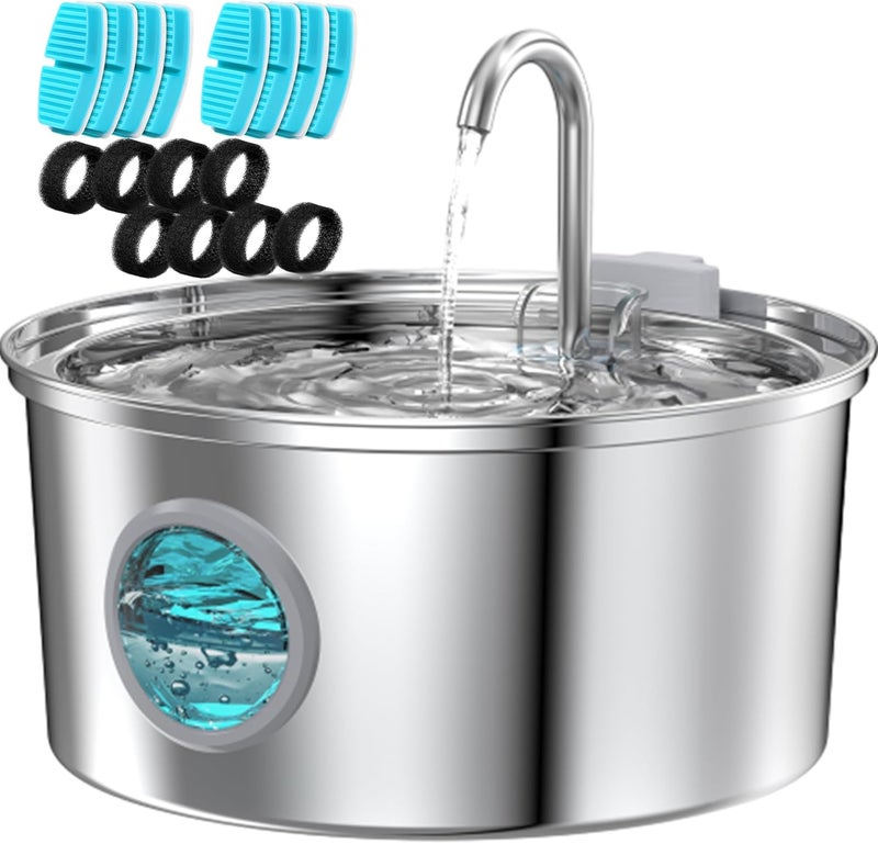 FOFNON Stainless Steel Cat Fountain - 108oz/3.2L Pet Fountain for Cats Indoor - Quiet - Contains 8 Filters + 8 Sponges - Image 1